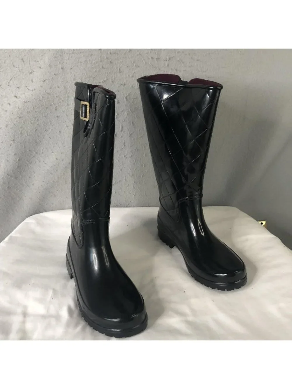 Sperry Top-Sider Boots Womens Size 7 Black Quilted Mid Calf Rain Pelican III
